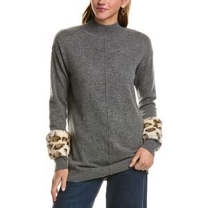 Meir Womens  Turtleneck Wool & Cashmere-Blend Tunic Sweater, Grey